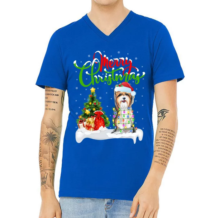 Xmas Decorations Santa Yorkshire Terrier Dog Christmas Gift V-Neck T-Shirt