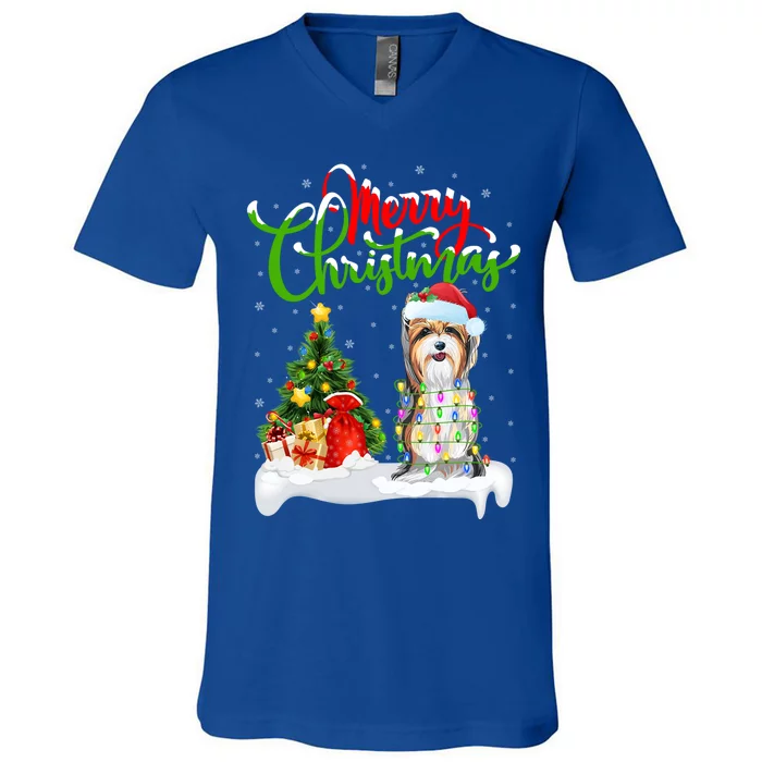 Xmas Decorations Santa Yorkshire Terrier Dog Christmas Gift V-Neck T-Shirt