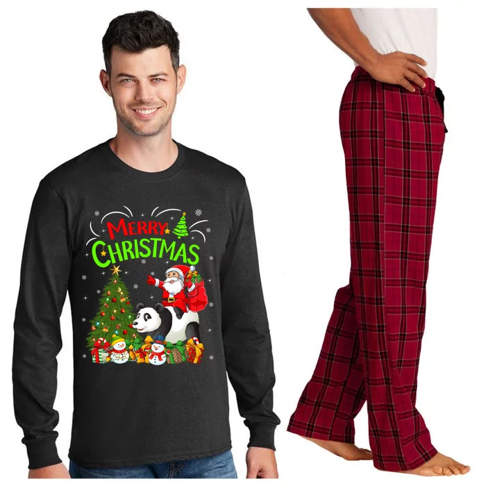 Xmas Decorations Tree Lighting Santa Riding Panda Christmas Gift Long Sleeve Pajama Set