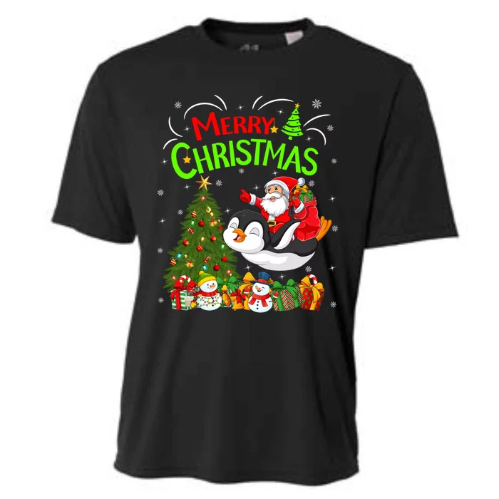 Xmas Decorations Tree Lights Santa Riding Penguin Christmas Gift Cooling Performance Crew T-Shirt