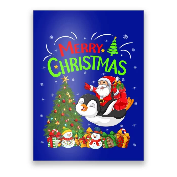 Xmas Decorations Tree Lights Santa Riding Penguin Christmas Gift Poster