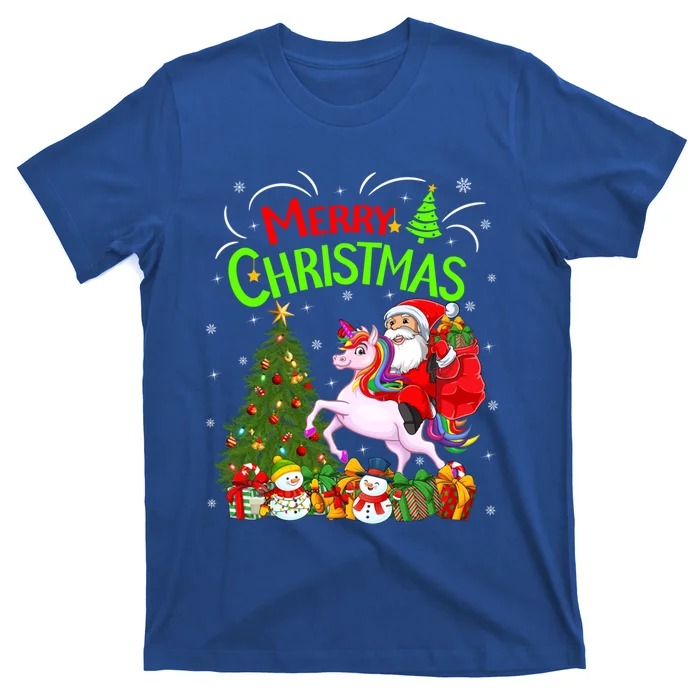 Xmas Decorations Tree Lights Santa Riding Unicorn Christmas Gift T-Shirt