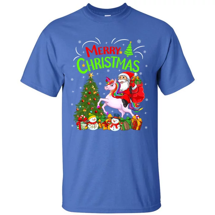 Xmas Decorations Tree Lights Santa Riding Unicorn Christmas Gift Tall T-Shirt