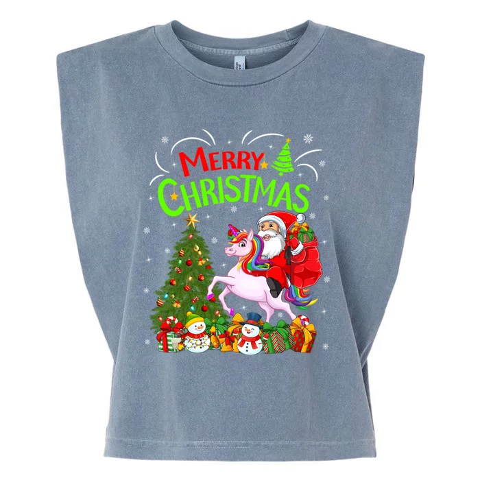 Xmas Decorations Tree Lights Santa Riding Unicorn Christmas Gift Garment-Dyed Women's Muscle Tee