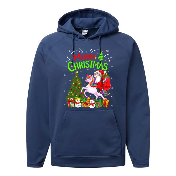 Xmas Decorations Tree Lights Santa Riding Unicorn Christmas Gift Performance Fleece Hoodie