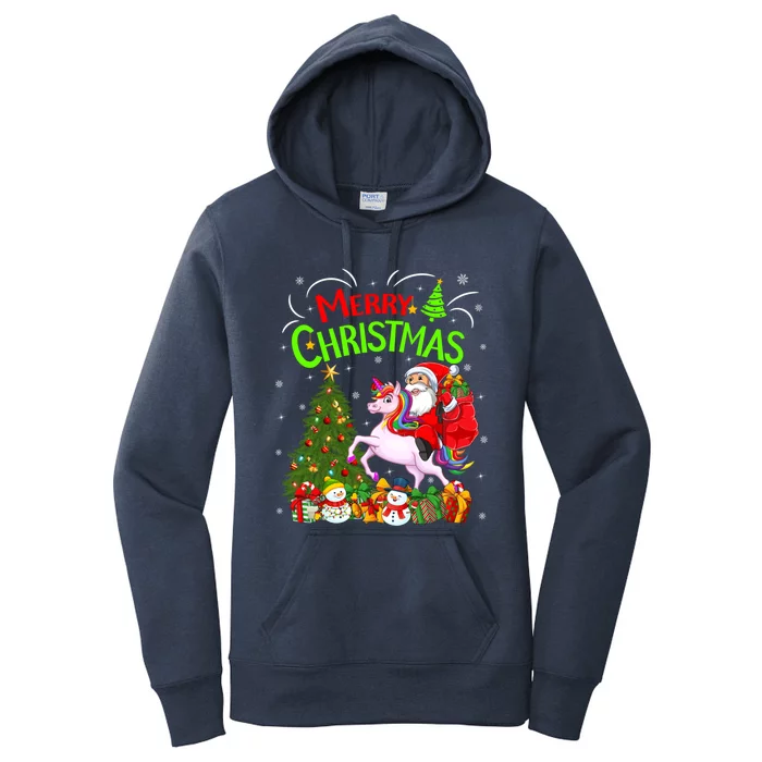 Xmas Decorations Tree Lights Santa Riding Unicorn Christmas Gift Women's Pullover Hoodie