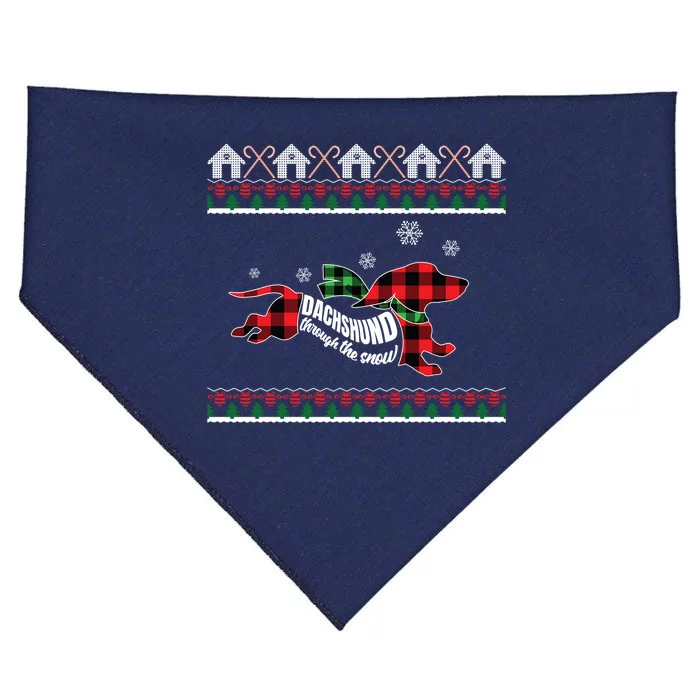 Xmas Dachshund With Scarf Dashing Through The Snow USA-Made Doggie Bandana