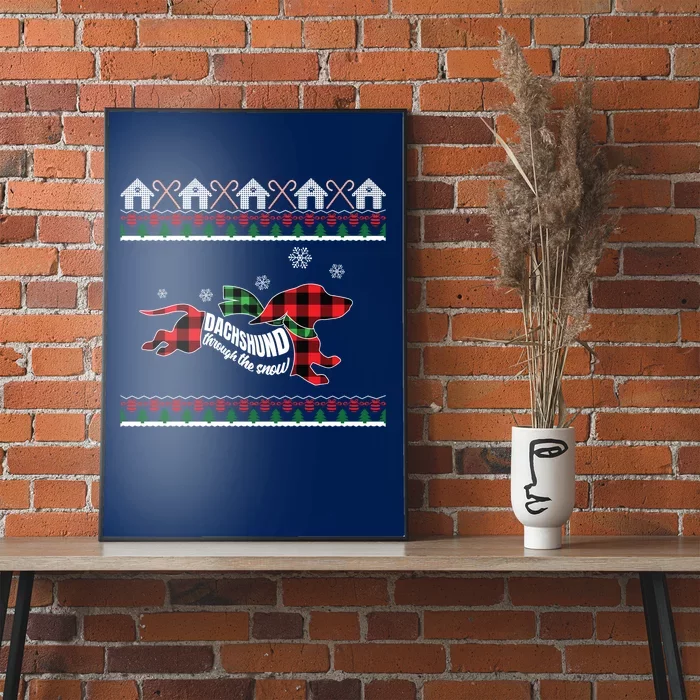 Xmas Dachshund With Scarf Dashing Through The Snow Poster