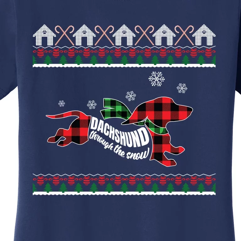 Xmas Dachshund With Scarf Dashing Through The Snow Women's T-Shirt