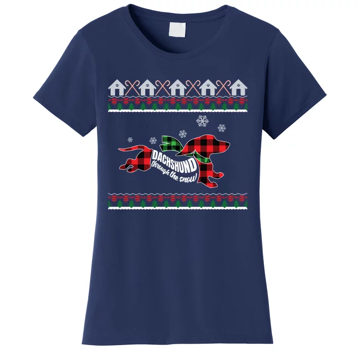 Xmas Dachshund With Scarf Dashing Through The Snow Women's T-Shirt