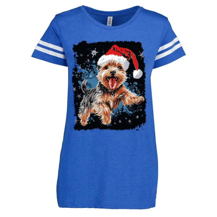 Xmas Dog Yorkshire Terrier Christmas Gift Enza Ladies Jersey Football T-Shirt