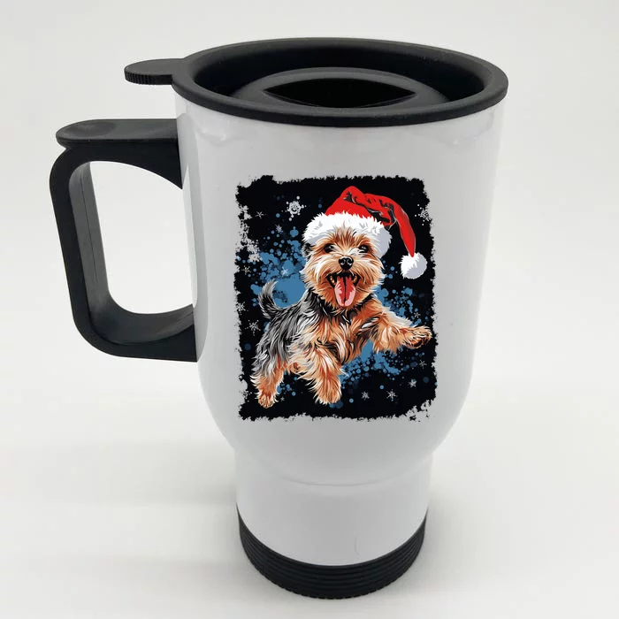 Xmas Dog Yorkshire Terrier Christmas Gift Front & Back Stainless Steel Travel Mug