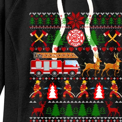 Xmas Firefighter Lover Fire Truck Fire Ugly Sweater Gift Women's Fleece Hoodie