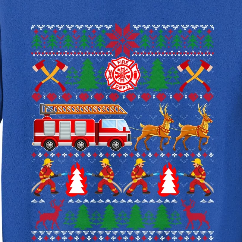 Xmas Firefighter Lover Fire Truck Fire Ugly Sweater Gift Tall Sweatshirt