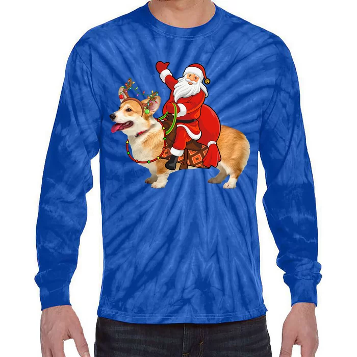 Xmas Family Matching Funny Santa Riding Corgi Christmas Gift Tie-Dye Long Sleeve Shirt