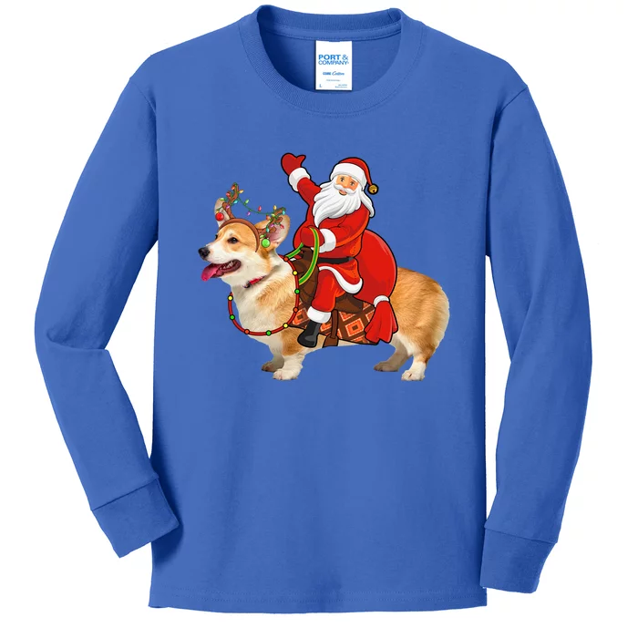 Xmas Family Matching Funny Santa Riding Corgi Christmas Gift Kids Long Sleeve Shirt