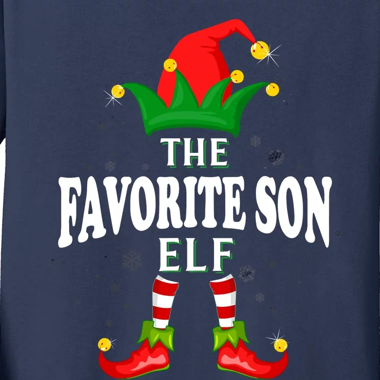 Xmas Favorite Son Elf Family Matching Christmas Pajama Kids Long Sleeve Shirt