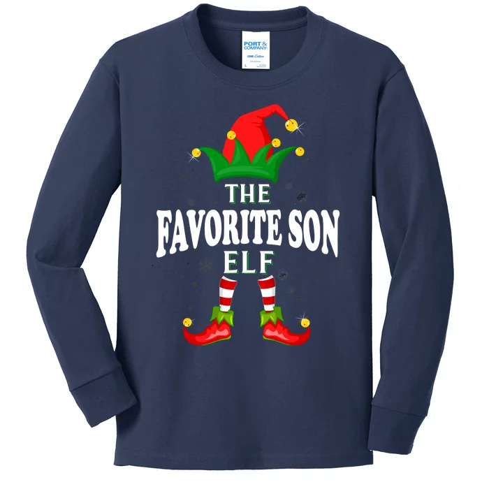 Xmas Favorite Son Elf Family Matching Christmas Pajama Kids Long Sleeve Shirt