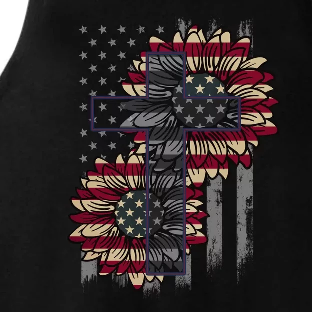 Xv2 Faith Sunflower Christian Cross America Flag Gift Ladies Tri-Blend Wicking Tank