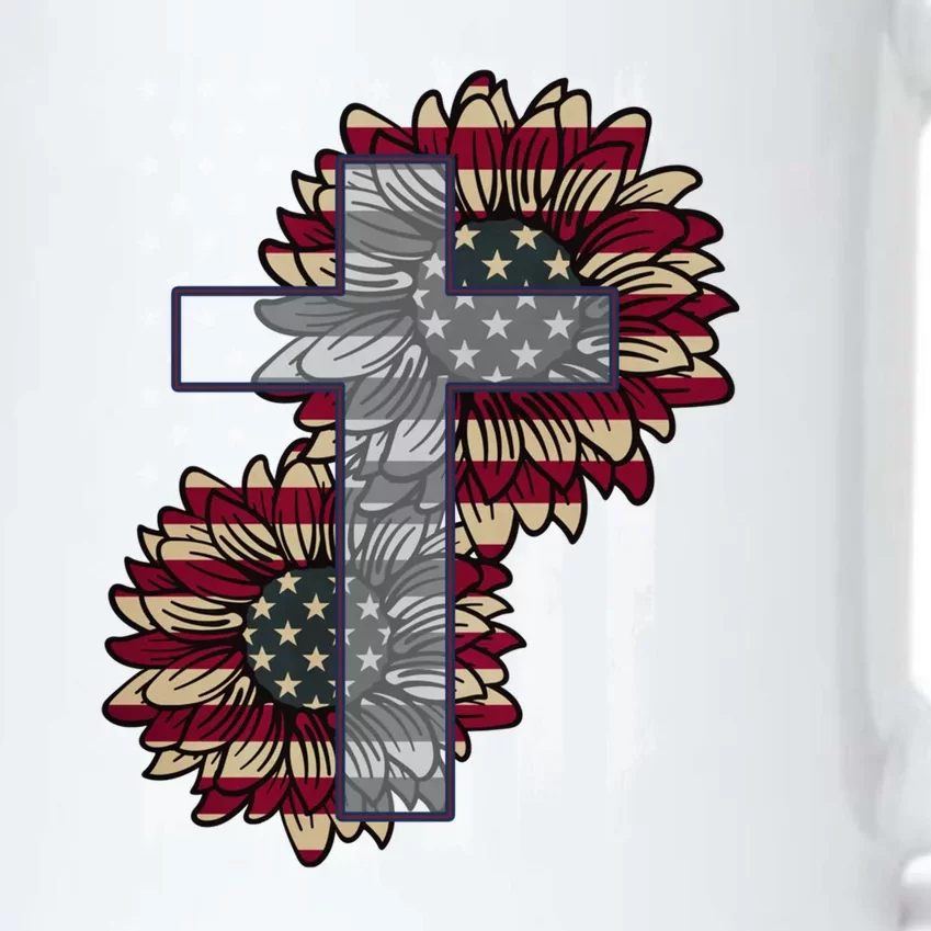 Xv2 Faith Sunflower Christian Cross America Flag Gift Black Color Changing Mug