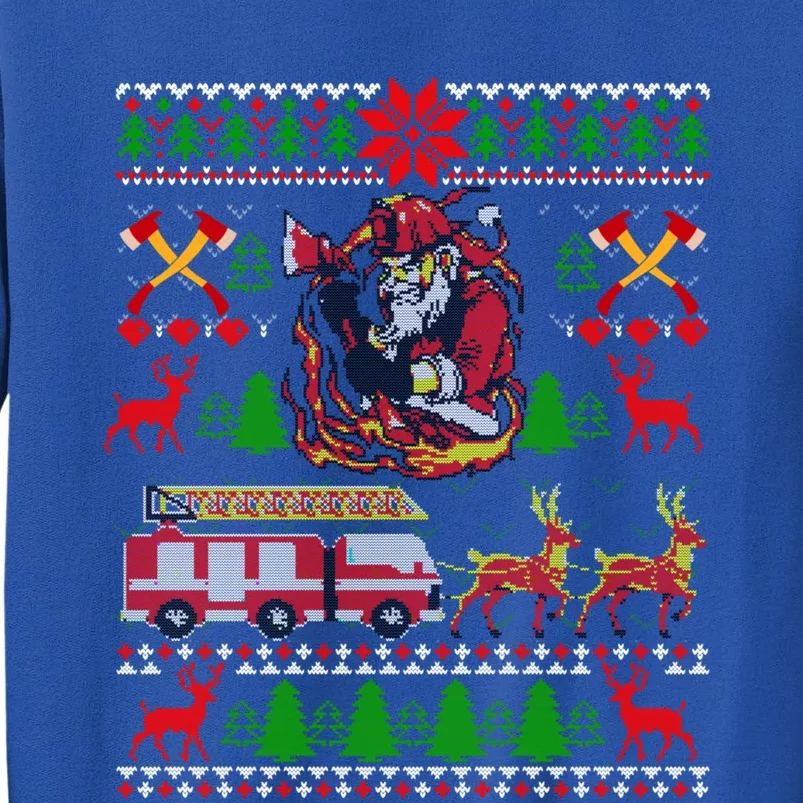 Xmas Firefighter Santa Lover Fire Truck Fire Ugly Sweater Gift Tall Sweatshirt