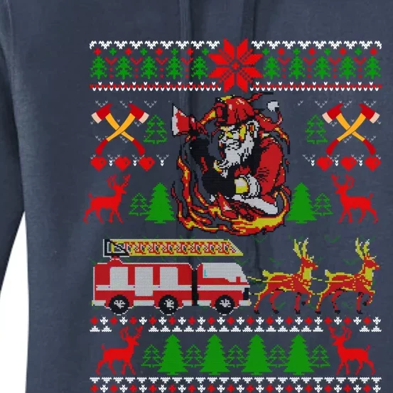 Xmas Firefighter Santa Lover Fire Truck Fire Ugly Sweater Gift Women's Pullover Hoodie