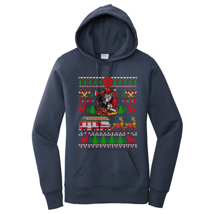 Xmas Firefighter Santa Lover Fire Truck Fire Ugly Sweater Gift Women's Pullover Hoodie