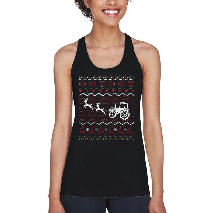 Xmas Farmer Tractor Ugly Christmas Women's Racerback Tank