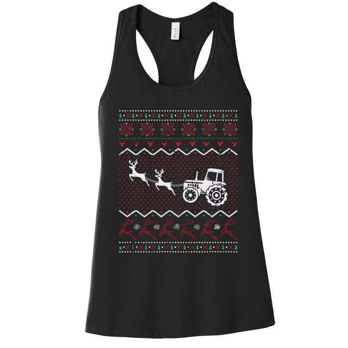 Xmas Farmer Tractor Ugly Christmas Women's Racerback Tank