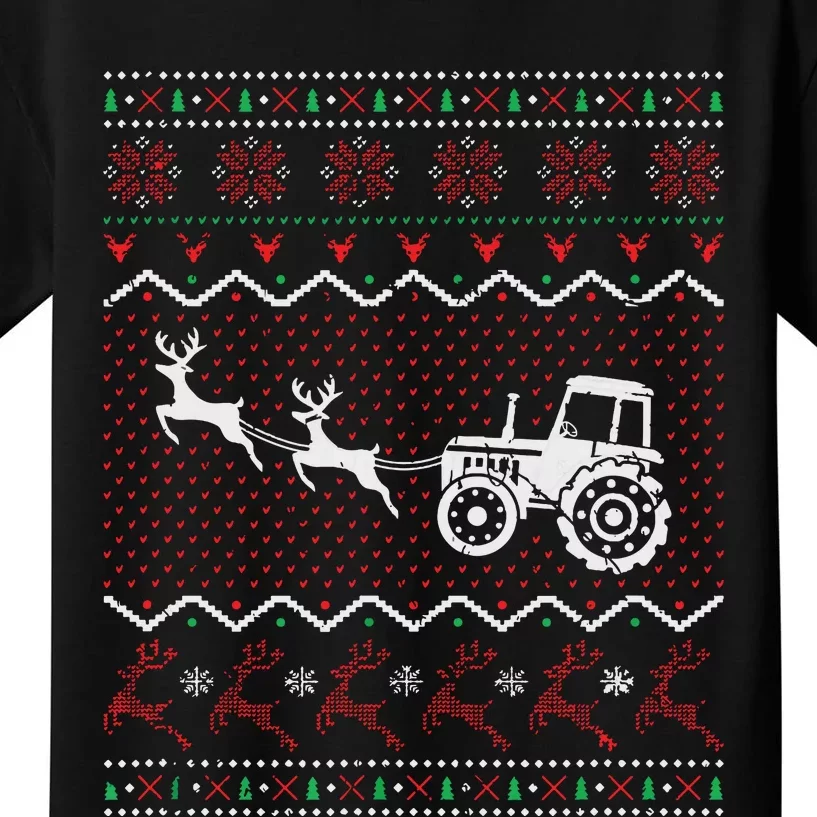 Xmas Farmer Tractor Ugly Christmas Kids T-Shirt