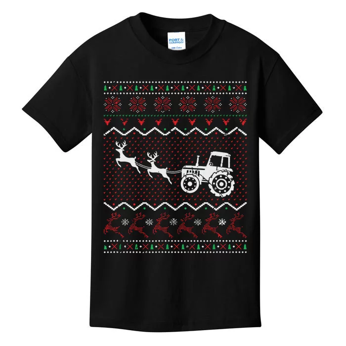 Xmas Farmer Tractor Ugly Christmas Kids T-Shirt