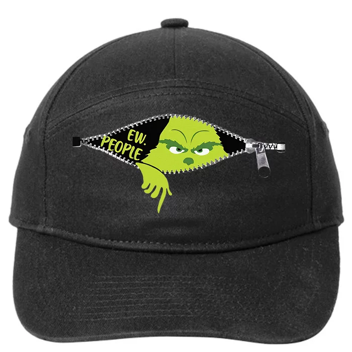 Xmas Grinch Green Color Saying Ew People Christmas 7-Panel Snapback Hat