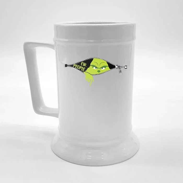 Xmas Grinch Green Color Saying Ew People Christmas Front & Back Beer Stein