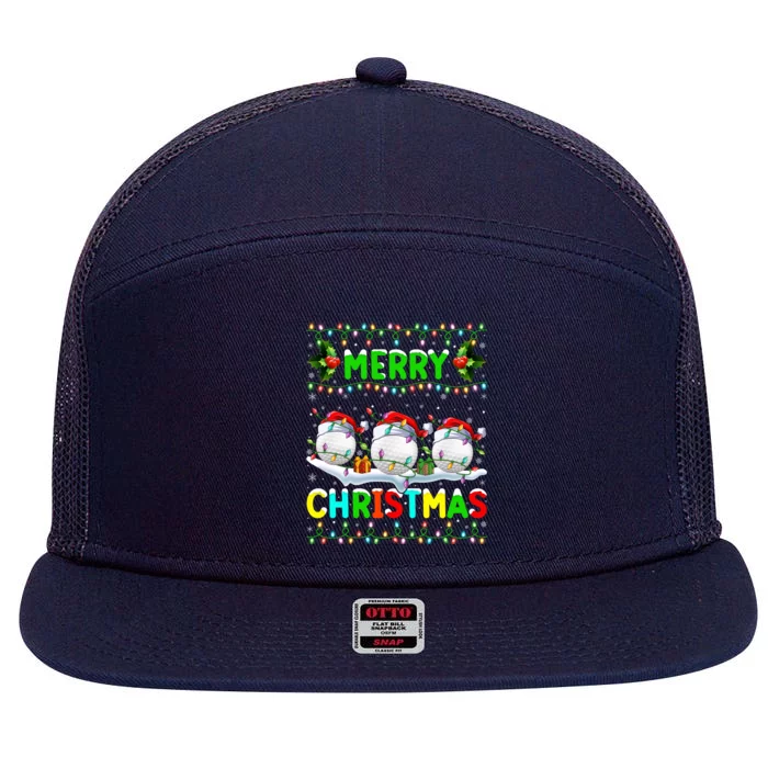 Xmas Golf Lighting Santa Hat Merry Christmas Golf Gift 7 Panel Mesh Trucker Snapback Hat