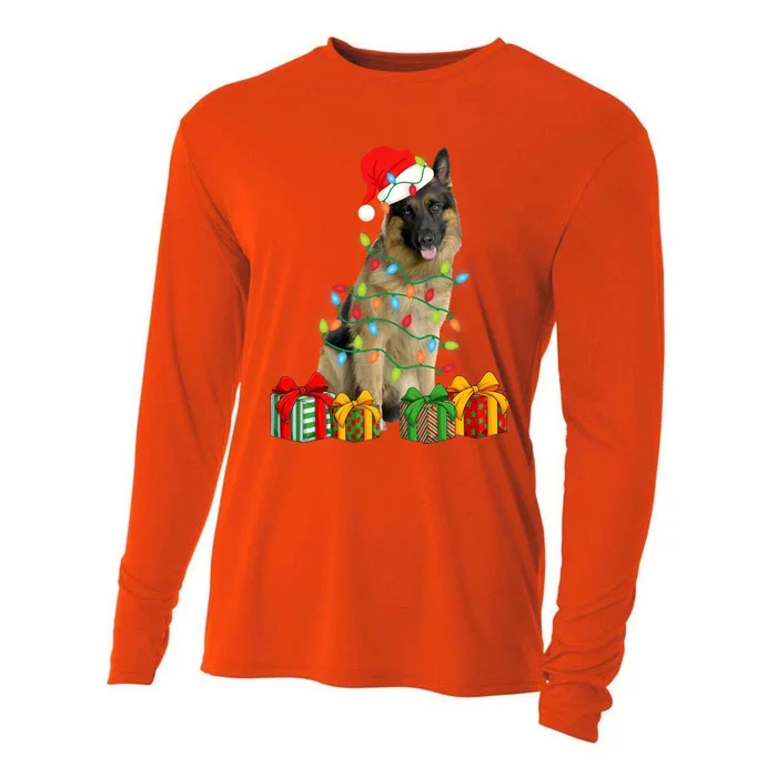 Xmas Ger Shepherd Dog Christmas Lights Puppy Lover Great Gift Cooling Performance Long Sleeve Crew