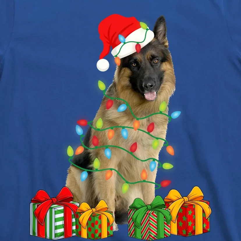 Xmas Ger Shepherd Dog Christmas Lights Puppy Lover Great Gift T-Shirt