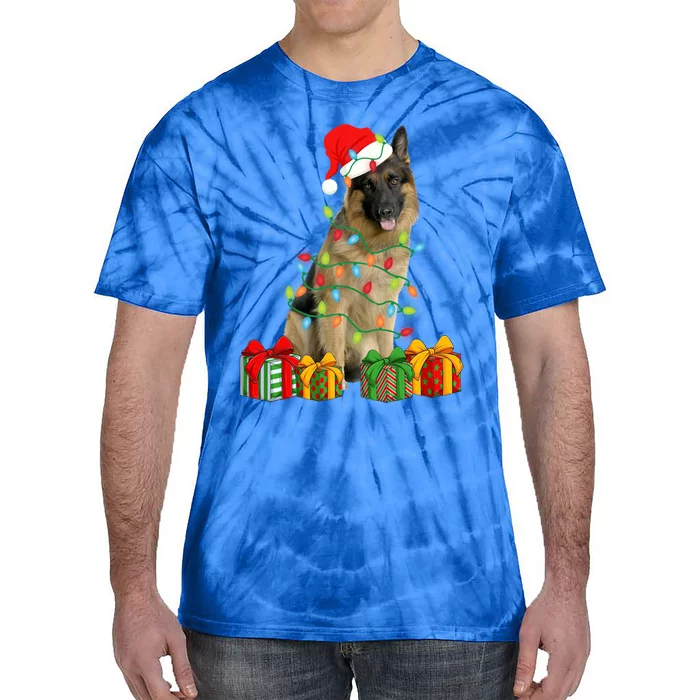 Xmas Ger Shepherd Dog Christmas Lights Puppy Lover Great Gift Tie-Dye T-Shirt