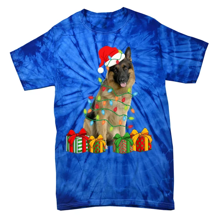 Xmas Ger Shepherd Dog Christmas Lights Puppy Lover Great Gift Tie-Dye T-Shirt