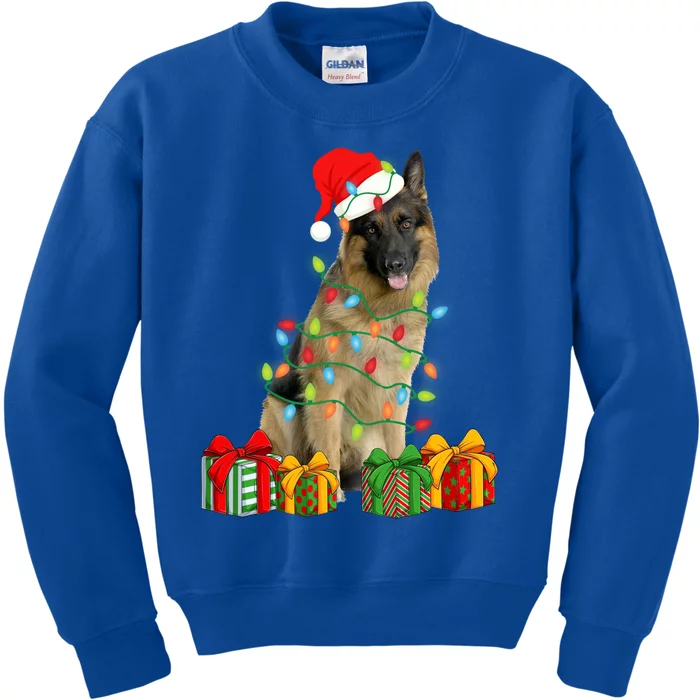 Xmas Ger Shepherd Dog Christmas Lights Puppy Lover Great Gift Kids Sweatshirt