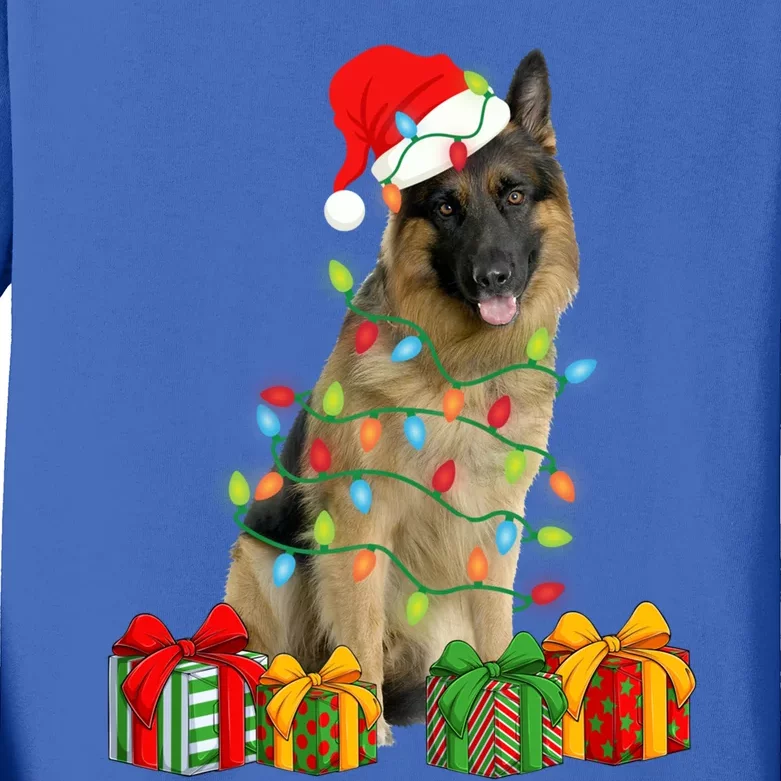 Xmas Ger Shepherd Dog Christmas Lights Puppy Lover Great Gift Kids Long Sleeve Shirt