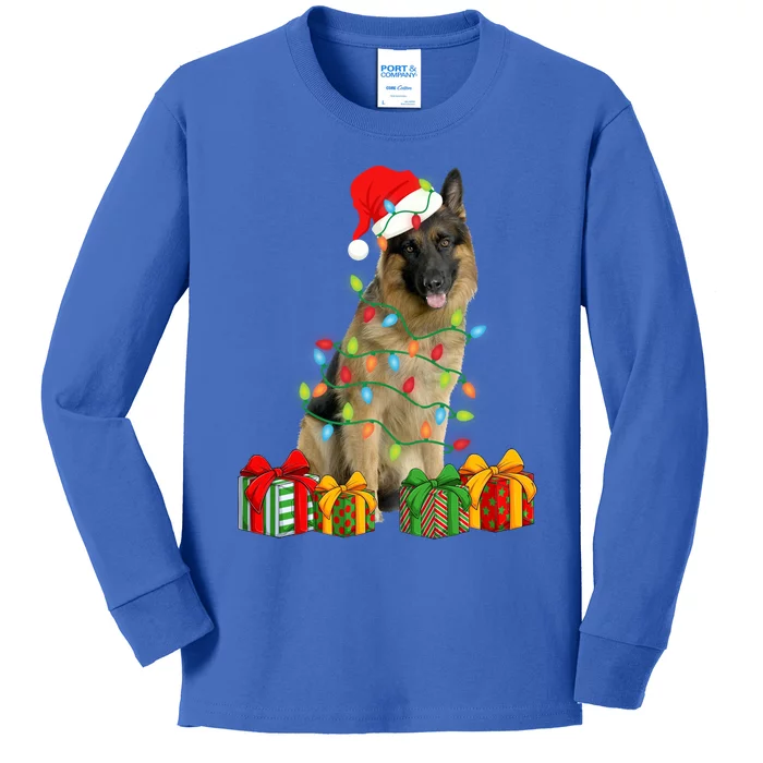 Xmas Ger Shepherd Dog Christmas Lights Puppy Lover Great Gift Kids Long Sleeve Shirt