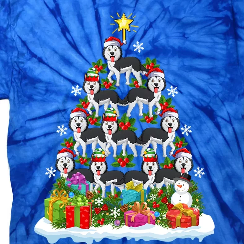 Xmas Holiday Funny Santa Husky Dog Christmas Tree Gift Tie-Dye T-Shirt