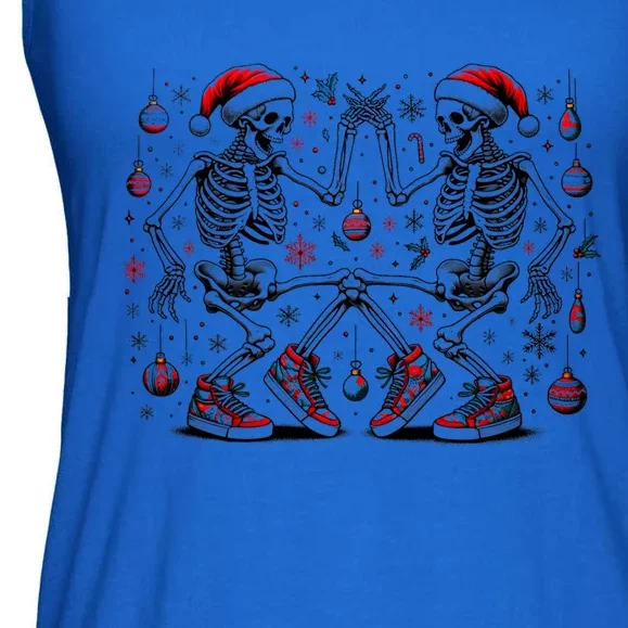 Xmas Holiday Funny Merry Christmas Skeleton Dancing Santa Gift Ladies Essential Flowy Tank