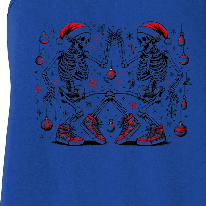 Xmas Holiday Funny Merry Christmas Skeleton Dancing Santa Gift Women's Racerback Tank