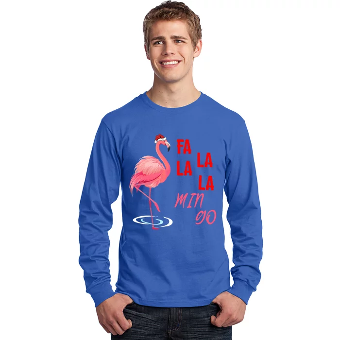 Xmas Holiday Fa La La La Mingo Santa Pink Flamingo Christmas Gift Long Sleeve Shirt