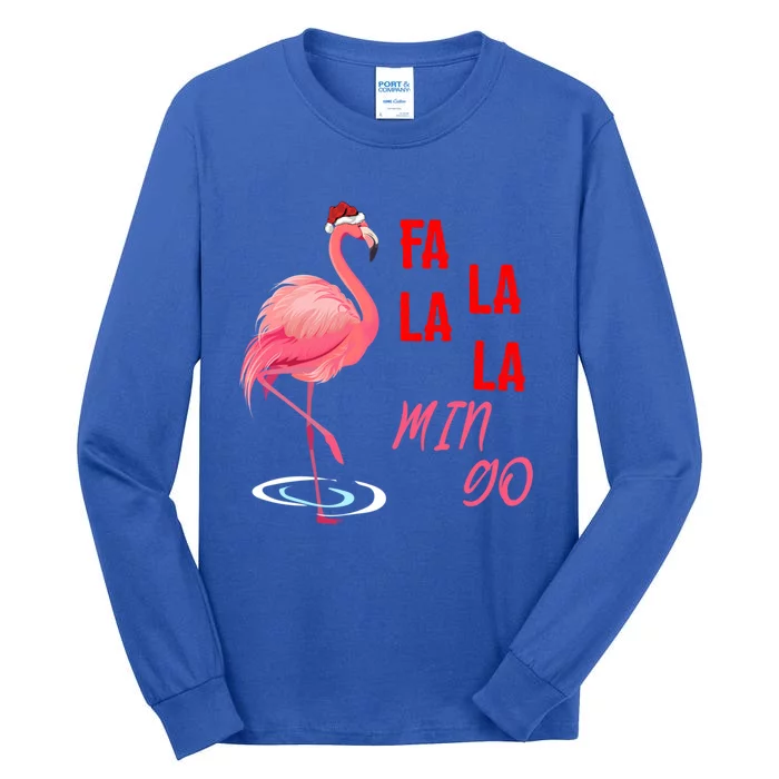 Xmas Holiday Fa La La La Mingo Santa Pink Flamingo Christmas Gift Tall Long Sleeve T-Shirt