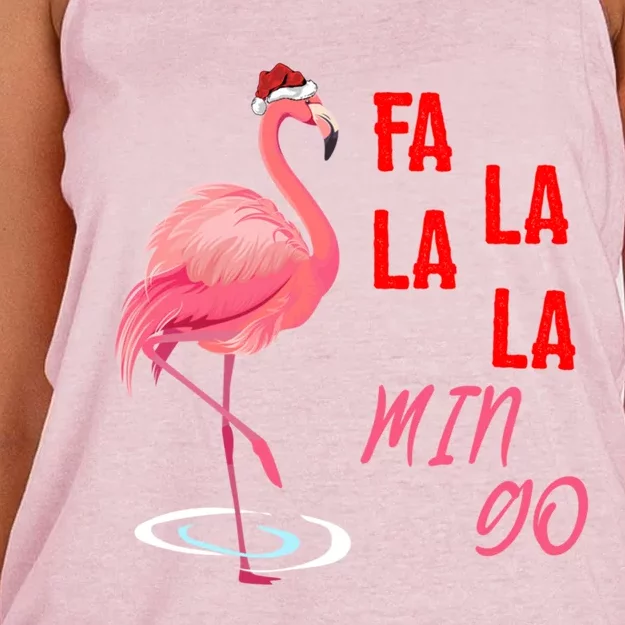 Xmas Holiday Fa La La La Mingo Santa Pink Flamingo Christmas Gift Women's Knotted Racerback Tank