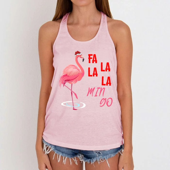 Xmas Holiday Fa La La La Mingo Santa Pink Flamingo Christmas Gift Women's Knotted Racerback Tank