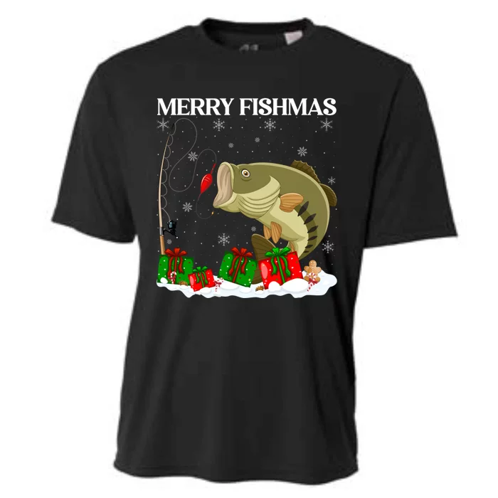 Xmas Holiday Fish Fishing Fishmas Bass Fish Merry Christmas Funny Gift Cooling Performance Crew T-Shirt