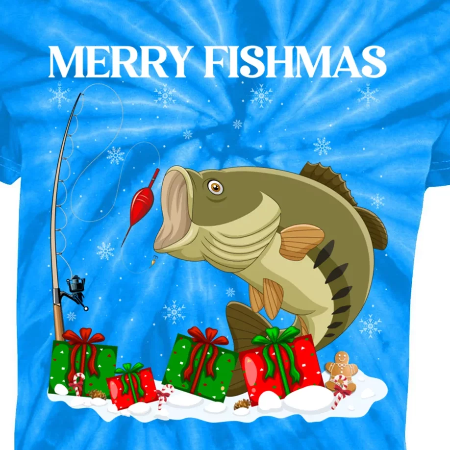 Xmas Holiday Fish Fishing Fishmas Bass Fish Merry Christmas Funny Gift Kids Tie-Dye T-Shirt